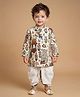 ETHNIKS NEURON Silk Woven Full Sleeves Animals Birds & Floral Printed Dhoti Kurta Set - Cream