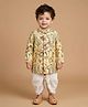 ETHNIKS NEURON Silk Woven Full Sleeves Floral Embroidered Dhoti Kurta Set - Yellow