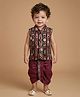 ETHNIKS NEURON Silk Woven Sleeveless Striped & Ethnic Motifs Printed Dhoti Kurta Set - Maroon