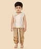 ETHNIKS NEURON Silk Woven Sleeveless Sequin Embellished Tassel & Trim Detailed Dhoti Kurta Set - Beige