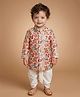 ETHNIKS NEURON Silk Woven Full Sleeves Floral & Paisley Motifs Printed Dhoti Kurta Set - Beige