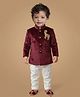 ETHNIKS NEURON Silk Woven Full Sleeves Stag Embroidered Kurta Pyjama Set - Maroon