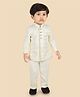 ETHNIKS NEURON Silk Woven Full Sleeves Ethnic Motifs Embroidered Kurta Pyjama Set With Mala - Cream