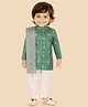 ETHNIKS NEURON Silk Woven Full Sleeves Floral Motif Printed Kurta Pyjama Set With Embroidered Dupatta - Green