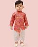 little desi Silk Woven Full Sleeves Patola Printed Kurta & Dhoti Set - Red