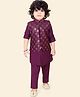 little desi Cotton Silk Woven Full Sleeves Solid Kurta & Pant Set With Sequin Embellished  Jacket - Maroon