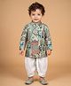 ETHNIKS NEURON SilkWoven Full Sleeves Floral & Deer Printed Kurta Pyjama Set - Green