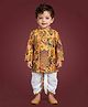 ETHNIKS NEURON SilkWoven Full Sleeves Floral & Deer Printed Kurta Pyjama Set - Mustard