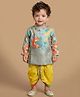 ETHNIKS NEURON Cotton Blend Woven Full Sleeves Floral Printed Dhoti Kurta Set - Green