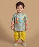 ETHNIKS NEURON Cotton Blend Woven Full Sleeves Floral Printed Dhoti Kurta Set - Green