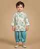 ETHNIKS NEURON TIssue Woven Full Sleeves Floral Printed & Threadwork Detailed Dhoti Kurta Set - Sea Green