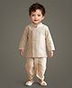 ETHNIKS NEURON Cotton Blend Woven Full Sleeves Floral Embroidered Dhoti Kurta Set - Beige