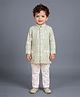 ETHNIKS NEURON Cotton Woven Full Sleeves Geometric Printed Kurta Pyjama Set - Green