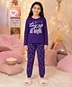 Unicorn Cotton Knit Full Sleeves Stay Up All Night Text Printed Tee & Pajama Night Suit - Purple