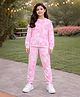 Unicorn Cotton Knit Full Sleeves Tie & Dye Coordinating Tee & Pajama Night Suit - Pink & White