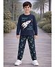 Unicorn Cotton Knit Full Sleeves Space Theme Text Printed Tee & Pajama Night Suit - Navy Blue