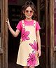OLLINGTON ST. Sinker Knit Half Sleeves Top & Floral Printed Pinafore - Pink & Beige
