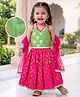 EARTHY TOUCH Brocade Woven Sleeveless Lehnga Choli & Dupatta Set With Floral Foil Print - Green & Pink