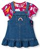 Babyhug Denim Woven Half Sleeves Animal Printed Frock With Inner Tee - Blue