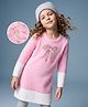 Hola Bonita Textured Knit Woolen Dress with Full Sleeves and Bow Embroidery & Sequins - Pink