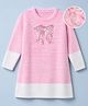 Hola Bonita Textured Knit Woolen Dress with Full Sleeves and Bow Embroidery & Sequins - Pink