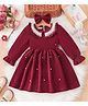 Mark & Mia Winter Frock and Headband with Full Sleeves and Embellished Detail - Maroon