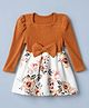 Mark & Mia Full Sleeves Frock With Floral Print & Bow Applique - Brown