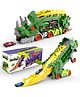 Happy Hues Dinosaur Storage Truck Toy-with Foldable Sliding 25-Inch Race Track and 2 Cars Transformable Into Standing Dinosaur- Green