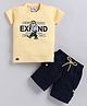 URBAN KOOL Lycra Knit Half Sleeves Boy & Expand Text Printed Tee & Shorts Set - Yellow