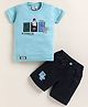 URBAN KOOL Lycra Knit Half Sleeves Boy & Typography Printed Tee & Shorts Set - Aqua