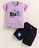 URBAN KOOL Lycra Knit Half Sleeves Boy & Typography Printed Tee & Shorts Set - Lavender