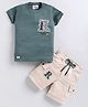 URBAN KOOL Lycra Knit Half Sleeves R Alphabet Printed Tee & Shorts Set - Green