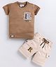 URBAN KOOL Lycra Knit Half Sleeves R Alphabet Printed Tee & Shorts Set - Chocolate