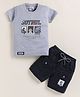 URBAN KOOL Lycra Knit Half Sleeves Joyful Text Printed Tee & Shorts Set - Grey