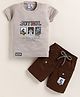 URBAN KOOL Lycra Knit Half Sleeves Joyful Text Printed Tee & Shorts Set - Fawn
