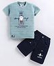 URBAN KOOL Lycra Knit Half Sleeves Boy & Typography  Printed Textured Tee & Shorts Set - Green