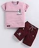 URBAN KOOL Lycra Knit Half Sleeves Boy Patch Applique Detailed Textured Tee & Shorts Set - Onion