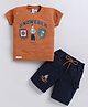 URBAN KOOL Lycra Knit Half Sleeves Boy Patch Applique Detailed Tee & Shorts Set - Rust