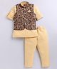 URBAN KOOL Cotton Linen Knit Full Sleeves Solid Kurta & Pajama Set With Abstract  Theme Printed Jacket - Beige