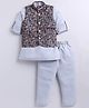 URBAN KOOL Cotton Linen Knit Full Sleeves Solid Kurta & Pajama Set With Abstract  Theme Printed Jacket - Grey