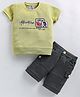 URBAN KOOL Lycra Knit Half Sleeves Adventure Text Printed Tee & Shorts Set - Pista Green