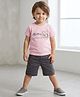 URBAN KOOL Lycra Knit Half Sleeves Boy Patch Applique Detailed Adventure Text Printed  Tee & Shorts Set - Onion