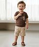 URBAN KOOL Lycra Knit Half Sleeves Abstract Patch Applique Detailed Textured Tee & Shorts Set - Brown