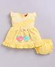 LITTLE 4EVER Knitted Frill Sleeves Birds Embroidered & Bow Applique Detailed Dress With Bloomer - Yellow