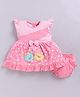 LITTLE 4EVER Knitted Frill Sleeves Birds Embroidered & Bow Applique Detailed Dress With Bloomer - Pink