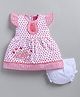 LITTLE 4EVER Knitted Knit Cap Sleeves Hearts Printed & Embroidered Dress With Bloomer - Peach