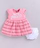 LITTLE 4EVER Knitted Knit Cap Sleeves Getin Fruity Text Puff Printed & Striped Dress With Bloomer - Peach