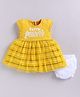 LITTLE 4EVER Knitted Knit Cap Sleeves Getin Fruity Text Puff Printed & Striped Dress With Bloomer - Mustard