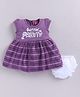 LITTLE 4EVER Knitted Knit Cap Sleeves Getin Fruity Text Puff Printed & Striped Dress With Bloomer - Mauve