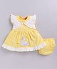 LITTLE 4EVER Knitted Knit Cap Sleeves Polka Dots Printed & Swan Embroidered Dress With Bloomer - Lemon Yellow